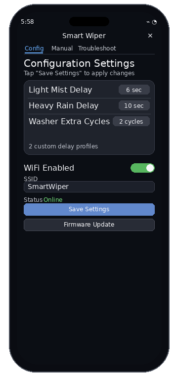 Smart Wiper phone settings preview